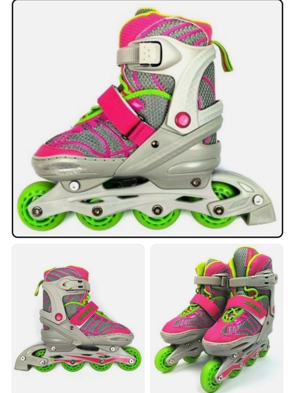 DBX Girls' Equinox Adjustable Inline Skate Pink Green Grey Medium 1-4